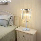 Crystal Teardrop Chrome Table Lamp With Modern Faceted Drum Shades - 2 Head Task Light