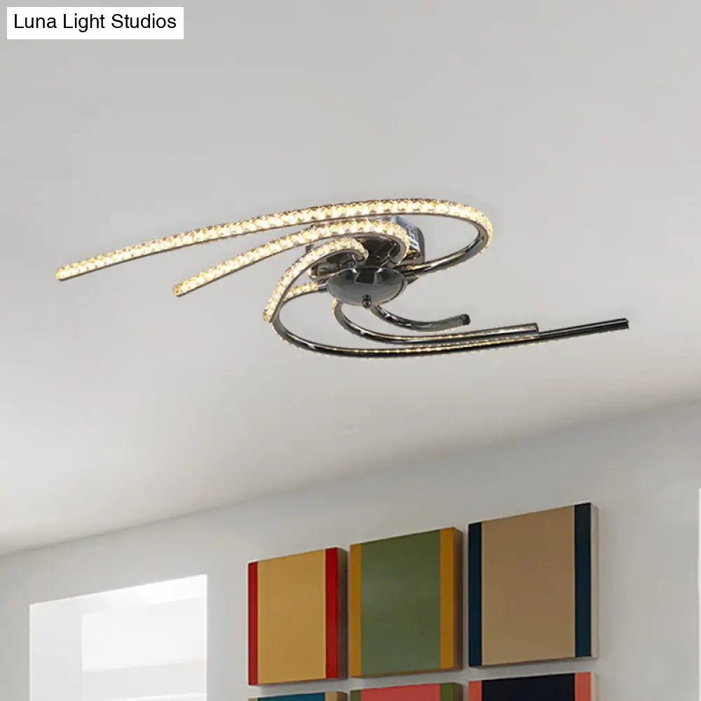 Crystal Twist Flush Light - Minimalist 6-Light Mount In Chrome Warm/White Illumination