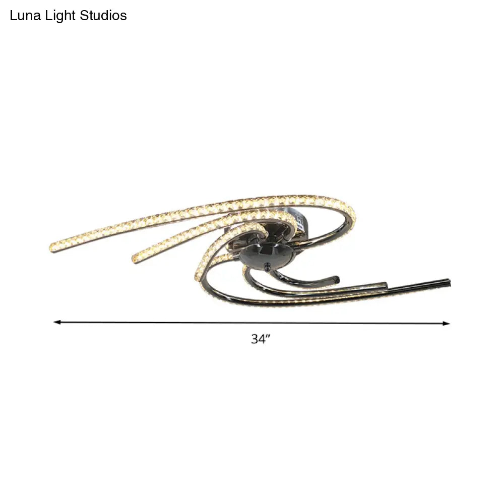 Crystal Twist Flush Light - Minimalist 6-Light Mount In Chrome Warm/White Illumination