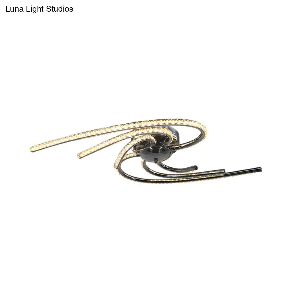 Crystal Twist Flush Light - Minimalist 6-Light Mount In Chrome Warm/White Illumination