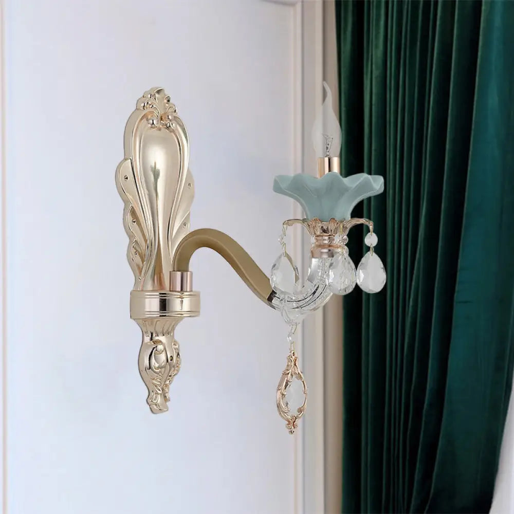 Crystal Wall Mount Candle Light Fixture In Elegant Gold Finish 1 /