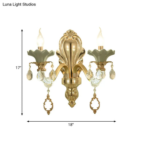Crystal Wall Mount Candle Light Fixture In Elegant Gold Finish