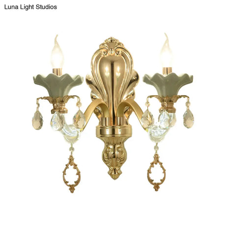 Crystal Wall Mount Candle Light Fixture In Elegant Gold Finish