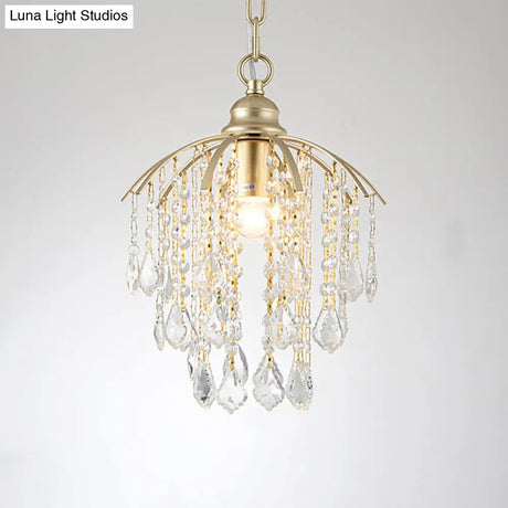Crystal Waterfall Suspension Pendant Light - Traditional Gold For Living Room Ceiling