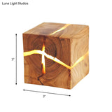 Cube Crack Wood Flush Wall Light - Nordic Led Beige Lamp