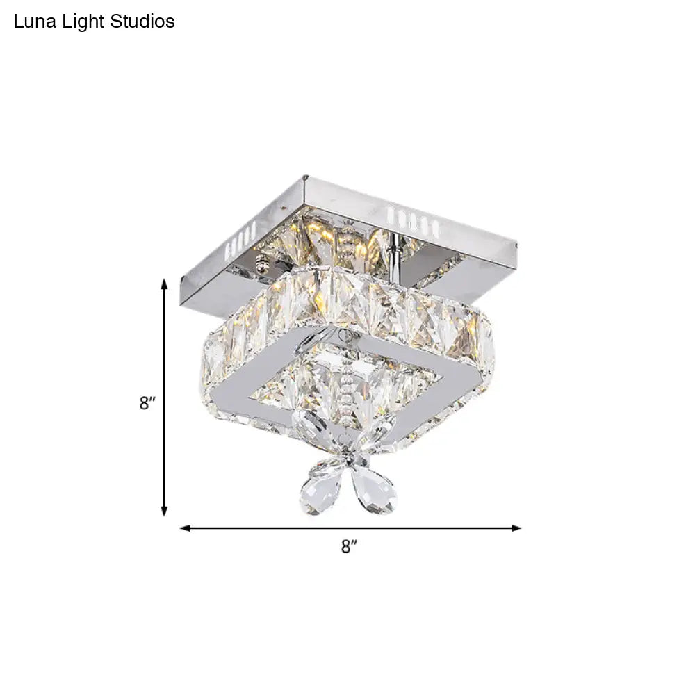 Cubic Crystal Led Bedroom Ceiling Light Fixture - 8’/12’ Width Semi Flush Mount Chrome Finish