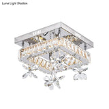 Cubic Crystal Led Bedroom Ceiling Light Fixture - 8’/12’ Width Semi Flush Mount Chrome Finish
