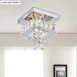 Cubic Crystal Led Bedroom Ceiling Light Fixture - 8’/12’ Width Semi Flush Mount Chrome Finish