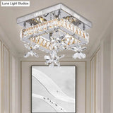 Cubic Crystal Led Bedroom Ceiling Light Fixture - 8’/12’ Width Semi Flush Mount Chrome Finish