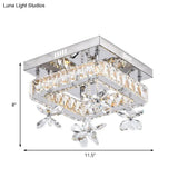 Cubic Crystal Led Bedroom Ceiling Light Fixture - 8’/12’ Width Semi Flush Mount Chrome Finish