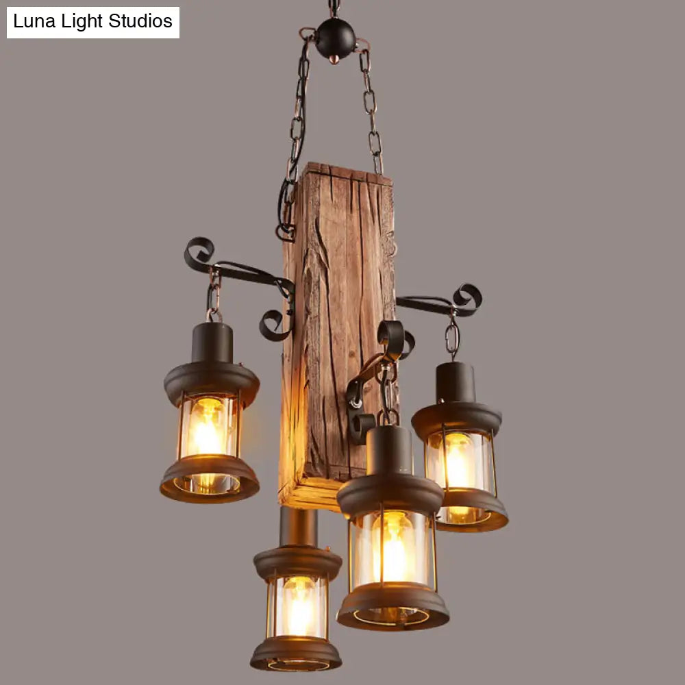 Cuboid Coastal Wood Beige Chandelier - Stylish Ceiling Hanging Light Fixture For Restaurants