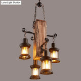 Cuboid Coastal Wood Beige Chandelier - Stylish Ceiling Hanging Light Fixture For Restaurants