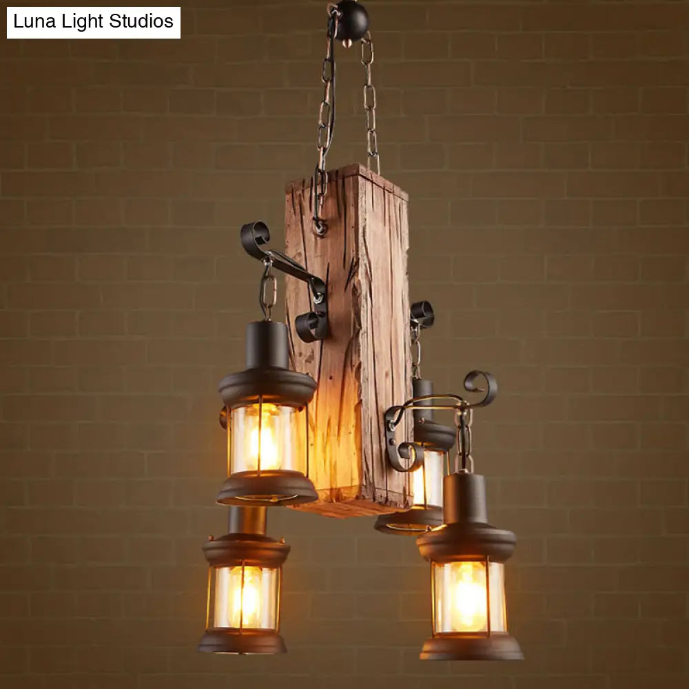 Cuboid Coastal Wood Beige Chandelier - Stylish Ceiling Hanging Light Fixture For Restaurants