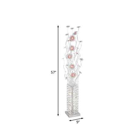Cuboid Metallic Led Floor Lamp With Floret Design - Silver Warm/White Light For Stylish Living Room