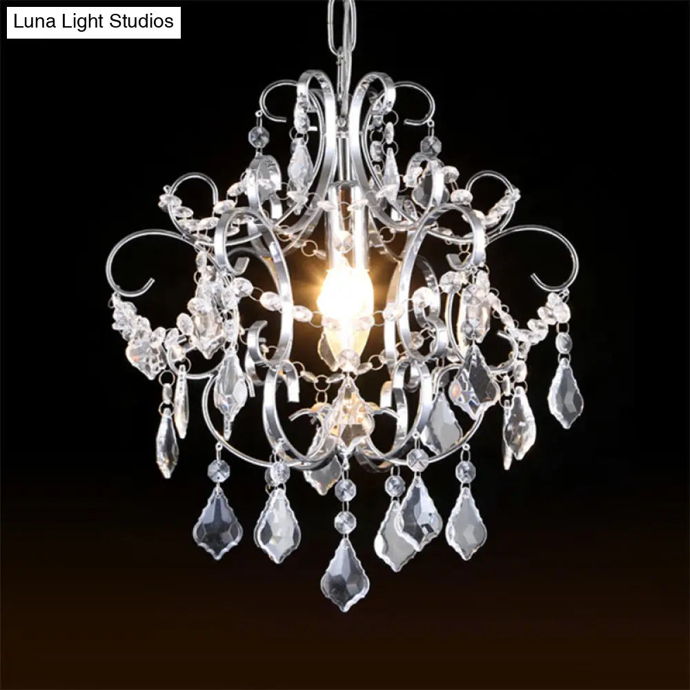 Curved Arm Crystal Drops Chandelier In Polish Chrome Finish