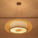 Curved Bamboo Drum Pendant Light 2/3 Bulbs 18’’/23.5’’ Wide Wood Ceiling Hanging Tradition Lighting Wood / 18’’