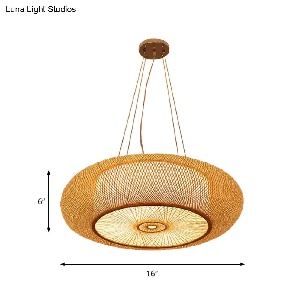 Curved Bamboo Drum Pendant Light 2/3 Bulbs 18’’/23.5’’ Wide Wood Ceiling Hanging Tradition Lighting