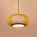 Curved Bamboo Pendant Lamp - Asian Style Ceiling Light 1 Bulb Beige 16/19.5 Wide / 16