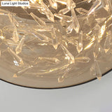 Curved Drum Crystal Led Flush Mount Ceiling Light Fixture In Warm/White 16’/19.5’ Wide