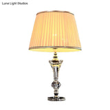 Curved Fabric Nightstand Lamp: Modernist Beveled Crystal Reading Light In Beige