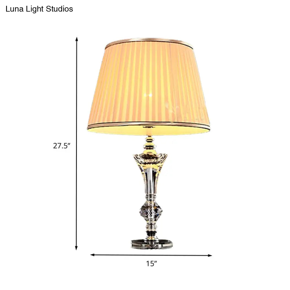 Curved Fabric Nightstand Lamp: Modernist Beveled Crystal Reading Light In Beige