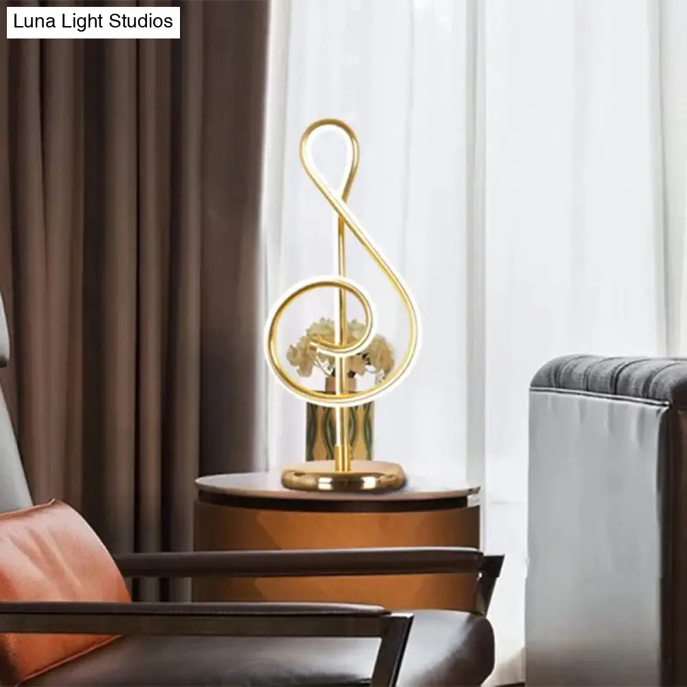 Curved Led Night Table Lamp - Gold Minimalist Task Lighting With Warm/White Ambient Light