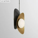 Curved Metal Pendant Chandelier Light - 2-Head Black/Gold Design With Glass Shade