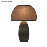 Curved Task Lighting Small Desk Lamp In Grey With Metal Base - Modern Fabric Design