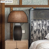 Curved Task Lighting Small Desk Lamp In Grey With Metal Base - Modern Fabric Design