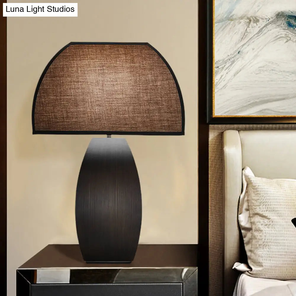 Curved Task Lighting Small Desk Lamp In Grey With Metal Base - Modern Fabric Design