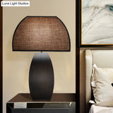 Curved Task Lighting Small Desk Lamp In Grey With Metal Base - Modern Fabric Design