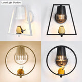 Cute Bird Kids Wall Light With Metal Shade - Child Bedroom Sconce