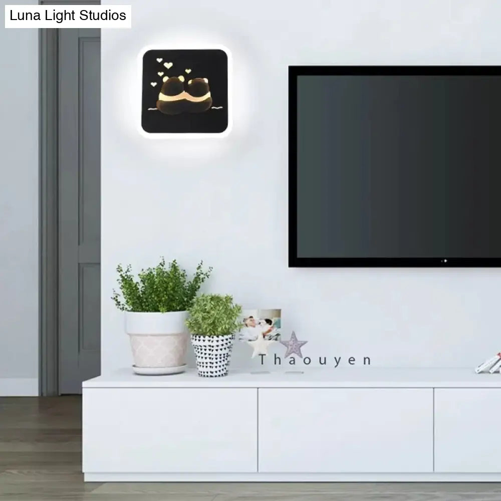 Cute Cartoon Slim Panel Wall Light For Kids Bedroom - Acrylic Sconce With Adorable Pattern