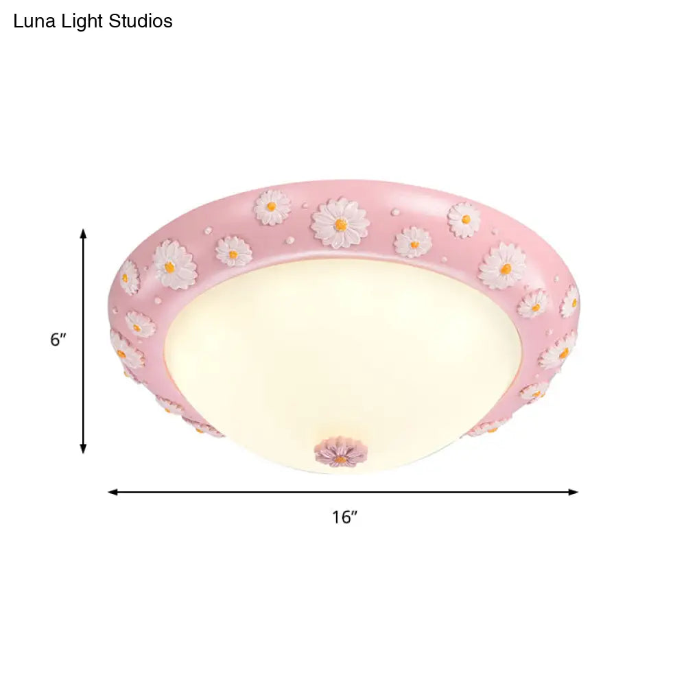 Cute Led Frosted Glass Bowl Ceiling Light For Child’s Bedroom