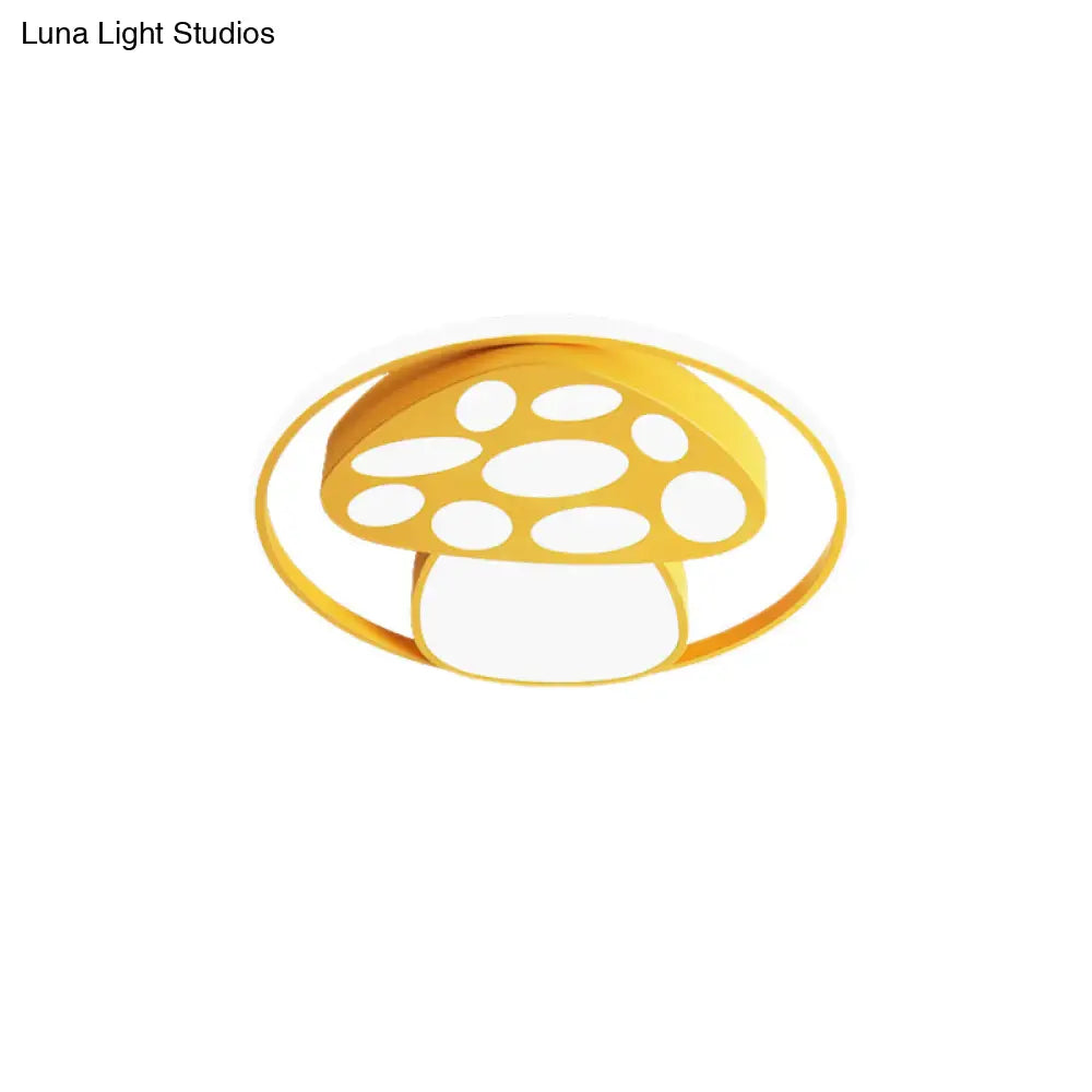 Cute Mushroom Flush Mount Ceiling Lamp For Kindergarten - Cartoon Acrylic And Metal Design