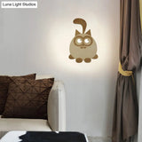Cute Wooden Led Wall Light For Kids Bedroom - Circular Kitten Sconce Animal Lighting
