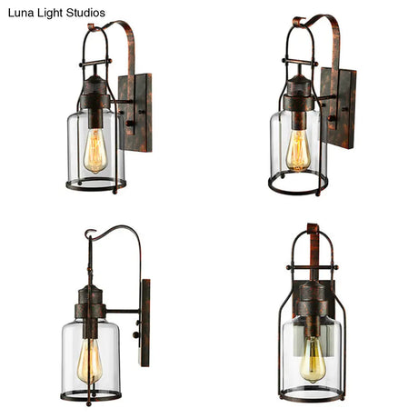 Cylinder Clear Glass Wall Mount Sconce Light - Industrial Single Bulb Lamp For Living Room