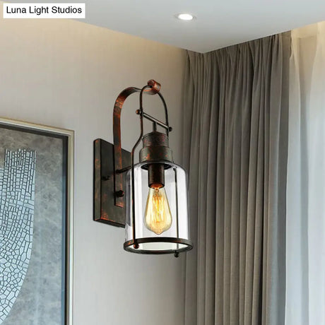 Cylinder Clear Glass Wall Mount Sconce Light - Industrial Single Bulb Lamp For Living Room