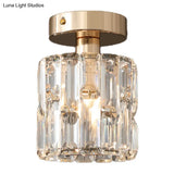 Cylinder Crystal Semi Flush Mount Ceiling Light In Clear/Smoke Grey - Small Bulb