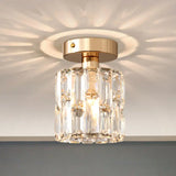 Cylinder Crystal Semi Flush Mount Ceiling Light In Clear/Smoke Grey - Small Bulb Clear