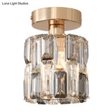 Cylinder Crystal Semi Flush Mount Ceiling Light In Clear/Smoke Grey - Small Bulb
