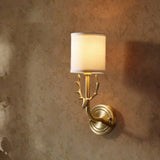 Cylinder Fabric Wall Lamp: 1-Head Cottage Bedroom Fixture With Stag Head Deco - Black/Gold Gold