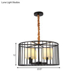 Cylinder Pendant Chandelier: Classic Metal 4-Light Black Fixture With Fabric Shade - Perfect For