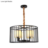 Cylinder Pendant Chandelier: Classic Metal 4-Light Black Fixture With Fabric Shade - Perfect For