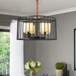 Cylinder Pendant Chandelier: Classic Metal 4-Light Black Fixture With Fabric Shade - Perfect For
