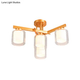 Cylinder Semi Mount Bedroom Lighting - Clear Glass White Ceiling Light 4/5/6 Lights