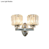Cylindrical Crystal Wall Sconce With Vintage Chrome Finish - Set Of 2 Bulbs