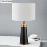 Cylindrical Fabric Table Light - Modern White-Black Night Lamp For Bedroom