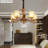 Cylindrical Glass Ceiling Lamp Traditional Pendant Chandelier Brown - 4/6/8 Bulb
