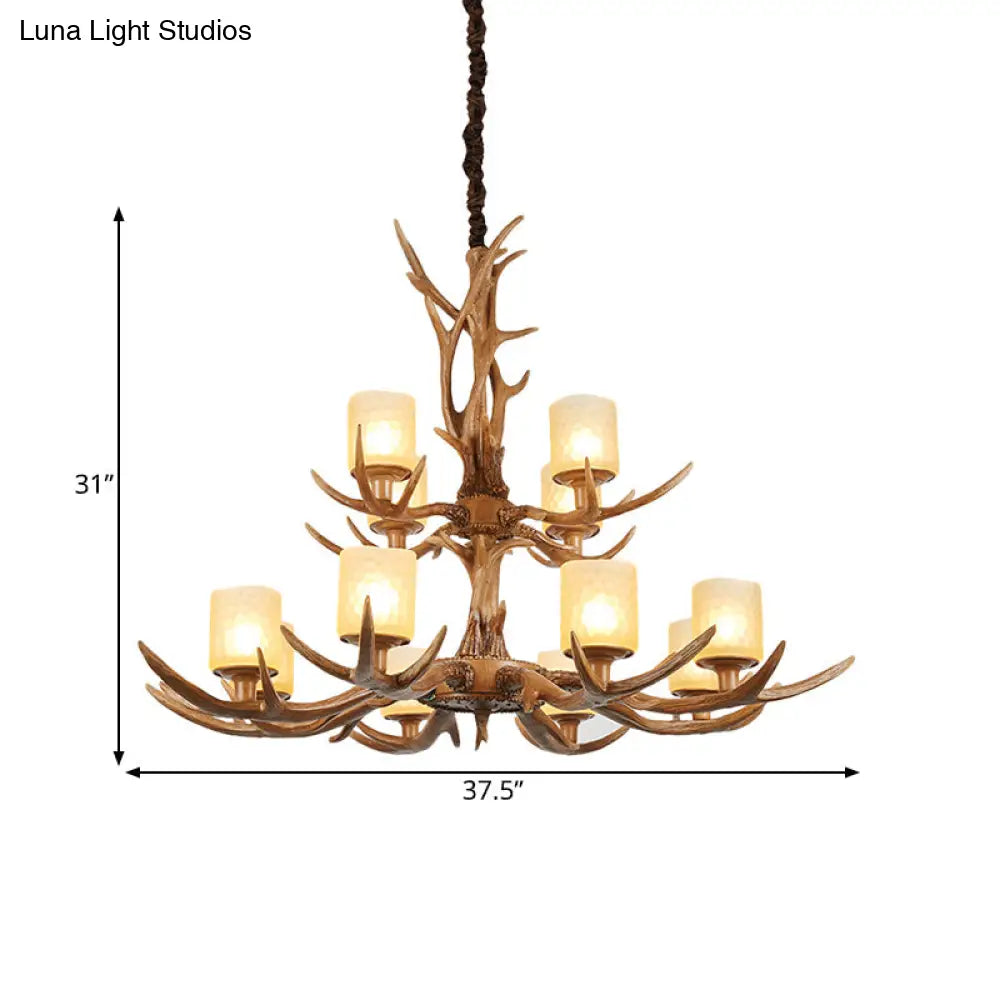 Cylindrical Glass Ceiling Lamp Traditional Pendant Chandelier Brown - 4/6/8 Bulb
